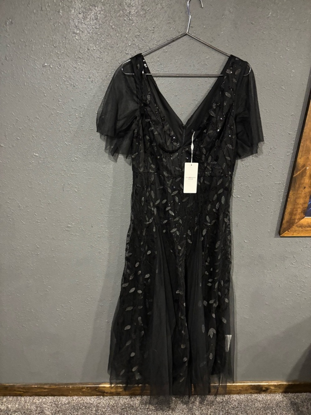 Ever Pretty Black Embroidered Tulle V-Neck Dress